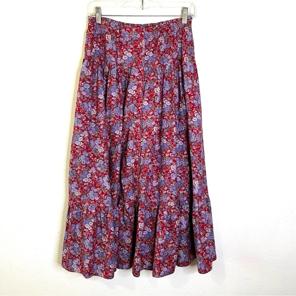 Vintage Gunne Sax Red Blue Floral Maxi Skirt midi cottage core sz 11 L women’s - Picture 1 of 7